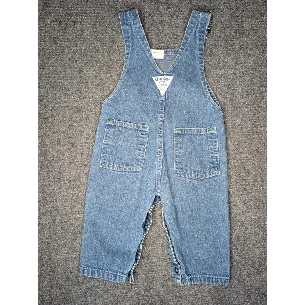 Vintage OshKosh B'Gosh Vestbak Denim Overalls Baby Size 6‎ Months USA Made Blue